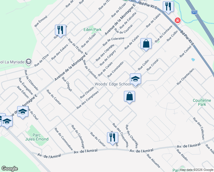 map of restaurants, bars, coffee shops, grocery stores, and more near 1124 Rue de Colombo in Québec
