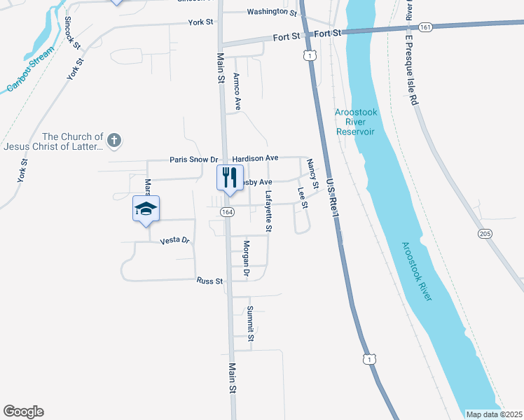 map of restaurants, bars, coffee shops, grocery stores, and more near 19 Katahdin Avenue in Caribou