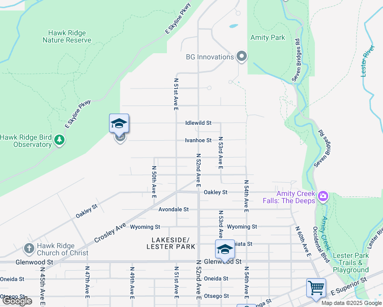 map of restaurants, bars, coffee shops, grocery stores, and more near 5121 Norwood Street in Duluth