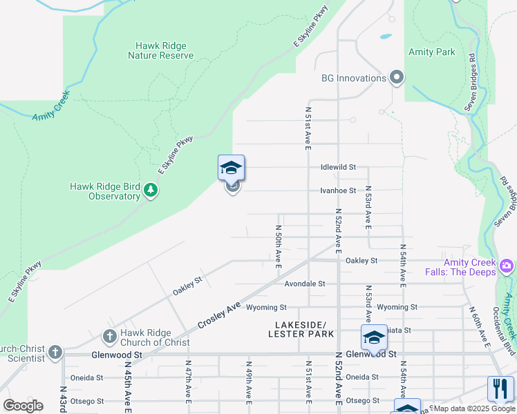 map of restaurants, bars, coffee shops, grocery stores, and more near 4909 Norwood Street in Duluth