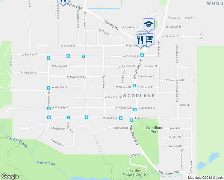 map of restaurants, bars, coffee shops, grocery stores, and more near 124 West Winona Street in Duluth