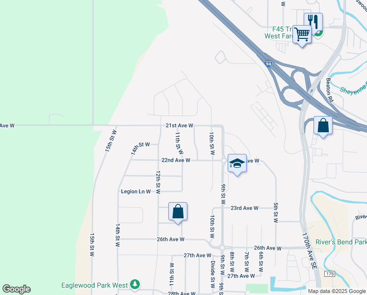 map of restaurants, bars, coffee shops, grocery stores, and more near 908 21st Avenue West in West Fargo