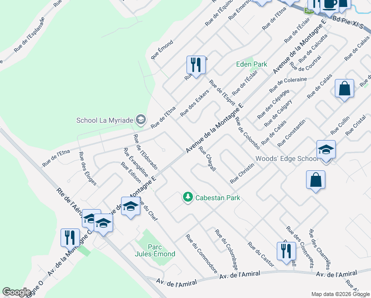 map of restaurants, bars, coffee shops, grocery stores, and more near 1002 Rue de l'Élysée in Québec