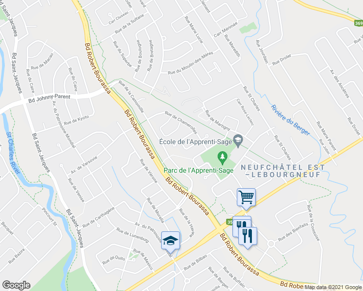 map of restaurants, bars, coffee shops, grocery stores, and more near 2395 Rue de Chevreuse in Québec