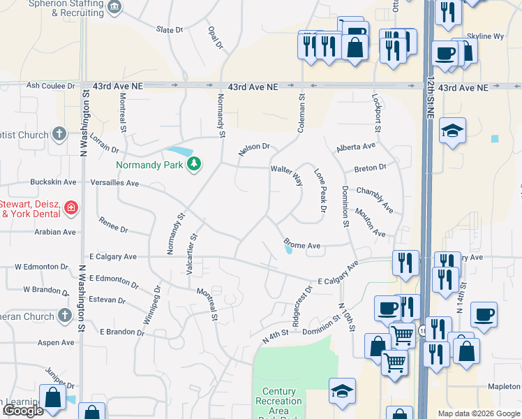map of restaurants, bars, coffee shops, grocery stores, and more near 536 Nelson Place in Bismarck