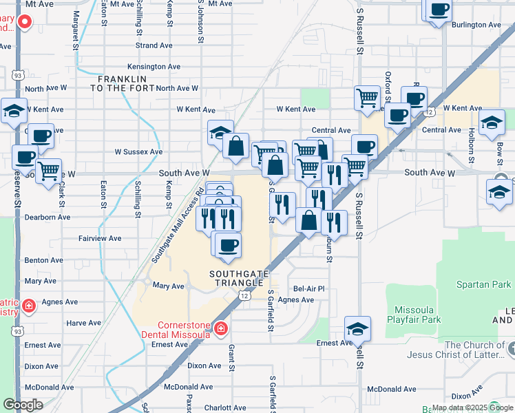 map of restaurants, bars, coffee shops, grocery stores, and more near 2401-2599 S Garfield St in Missoula