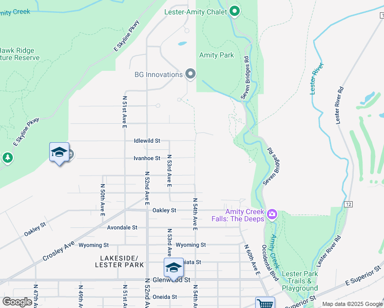 map of restaurants, bars, coffee shops, grocery stores, and more near 5334 Idlewild Street in Duluth