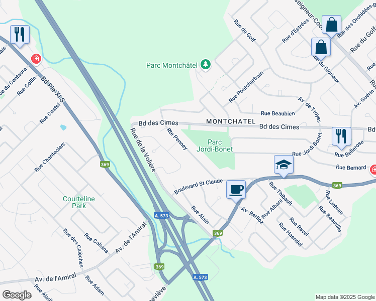 map of restaurants, bars, coffee shops, grocery stores, and more near Route Penney in Ville de Québec