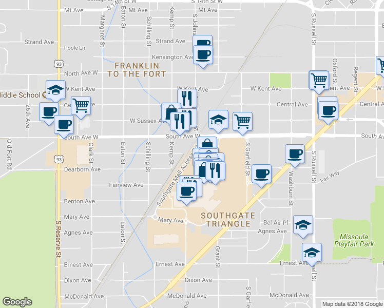 map of restaurants, bars, coffee shops, grocery stores, and more near 1998 Livingston Avenue in Missoula