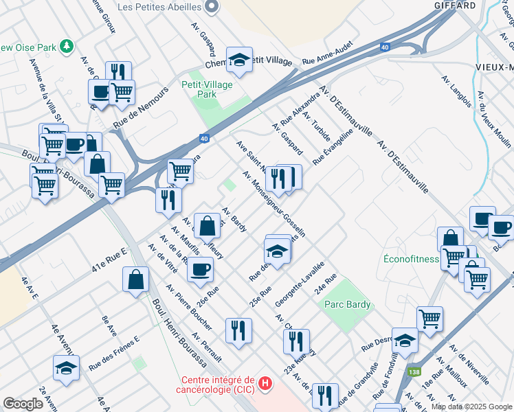 map of restaurants, bars, coffee shops, grocery stores, and more near 2155 Rue Geneviève Lamarre in Ville de Québec