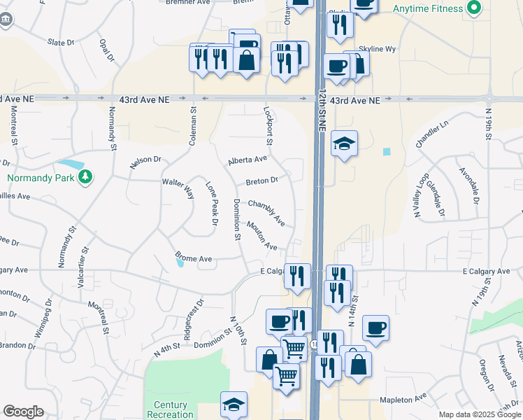 map of restaurants, bars, coffee shops, grocery stores, and more near 933 Chambly Avenue in Bismarck