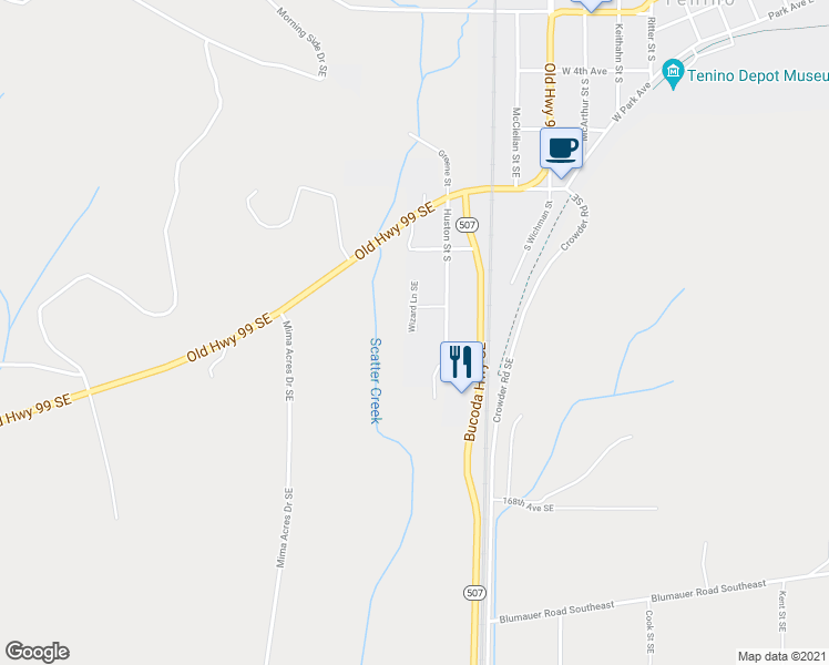 map of restaurants, bars, coffee shops, grocery stores, and more near 16555 John Wayne Lane Southeast in Tenino