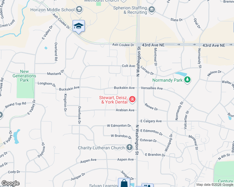 map of restaurants, bars, coffee shops, grocery stores, and more near 299 Buckskin Avenue in Bismarck