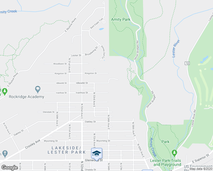 map of restaurants, bars, coffee shops, grocery stores, and more near 5334 Idlewild Street in Duluth