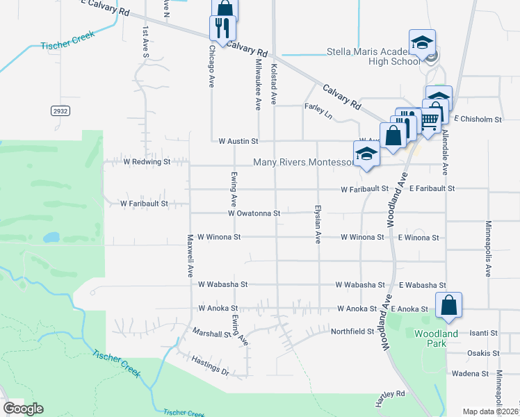 map of restaurants, bars, coffee shops, grocery stores, and more near 311 West Owatonna Street in Duluth