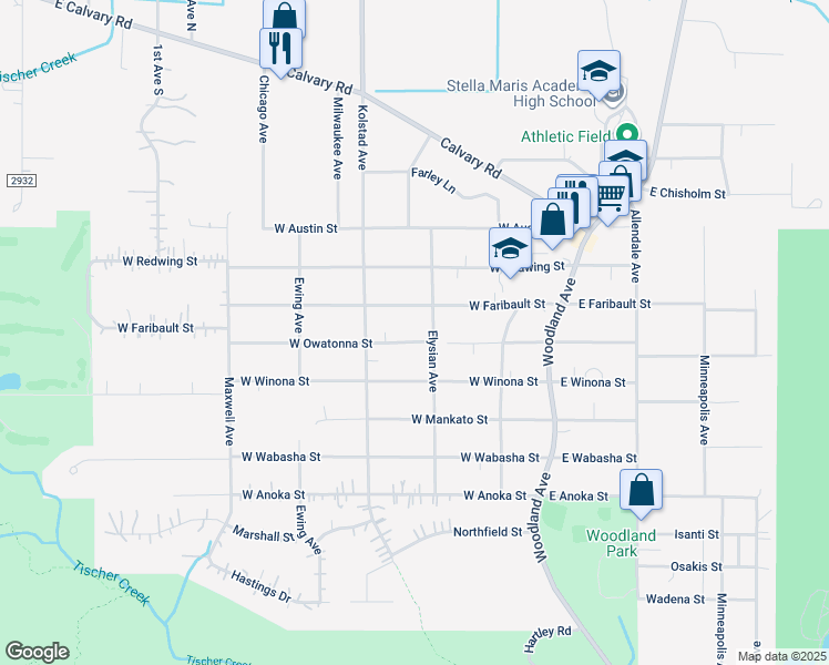 map of restaurants, bars, coffee shops, grocery stores, and more near 215 West Owatonna Street in Duluth