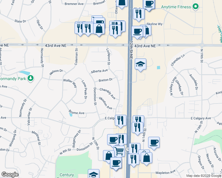 map of restaurants, bars, coffee shops, grocery stores, and more near 933 Chambly Ave in Bismarck