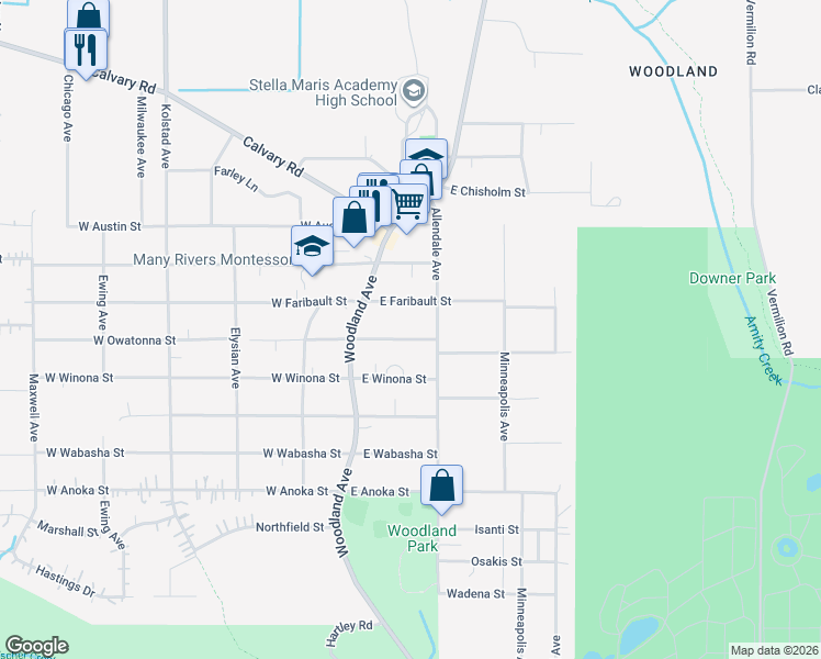 map of restaurants, bars, coffee shops, grocery stores, and more near 45 East Owatonna Street in Duluth