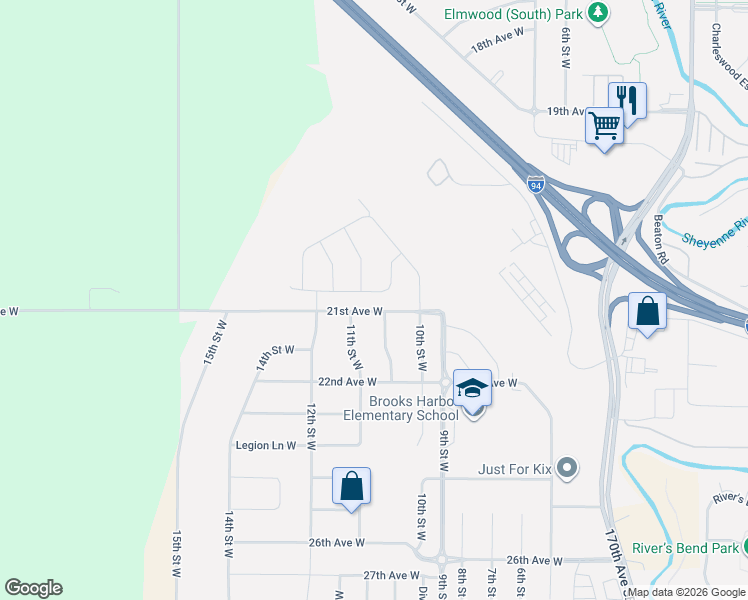 map of restaurants, bars, coffee shops, grocery stores, and more near 728-860 21st Avenue West in West Fargo