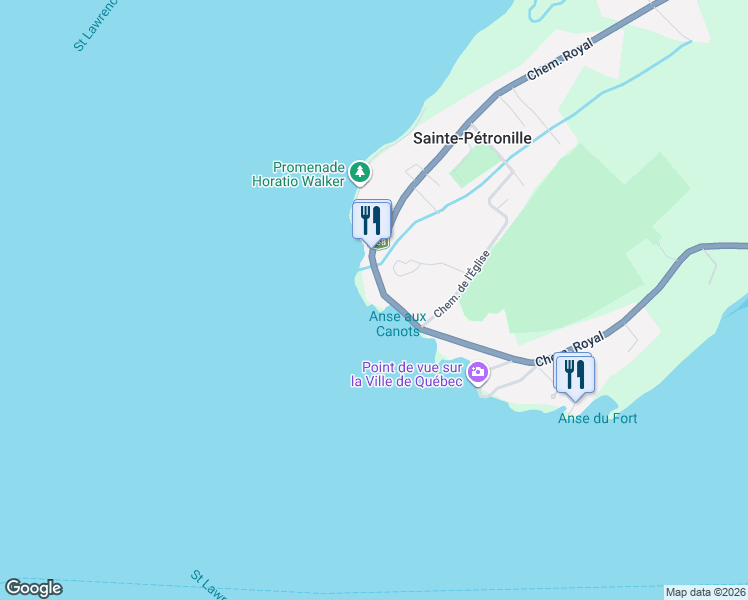 map of restaurants, bars, coffee shops, grocery stores, and more near 8313 Chemin Royal in Sainte-Pétronille