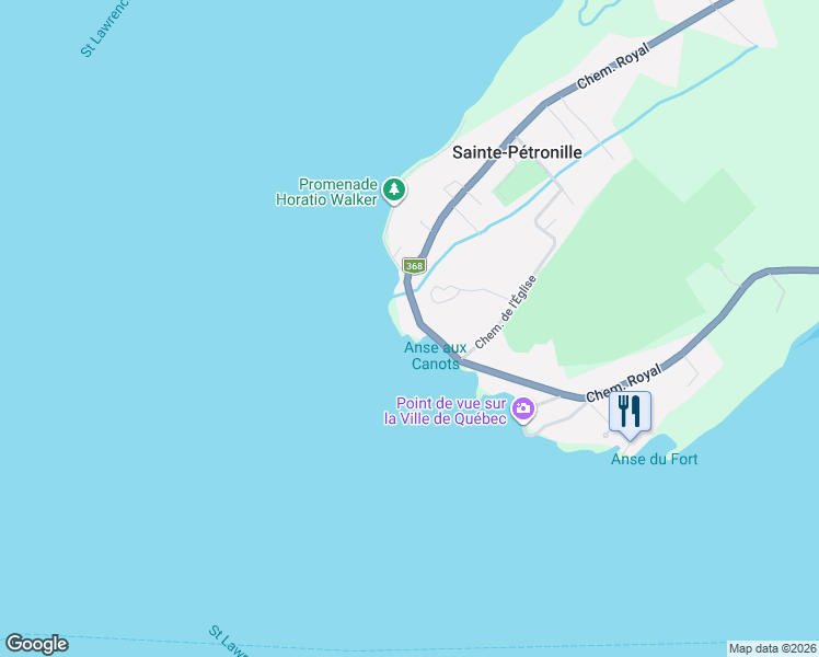 map of restaurants, bars, coffee shops, grocery stores, and more near 8313 Chemin Royal in Sainte-Pétronille