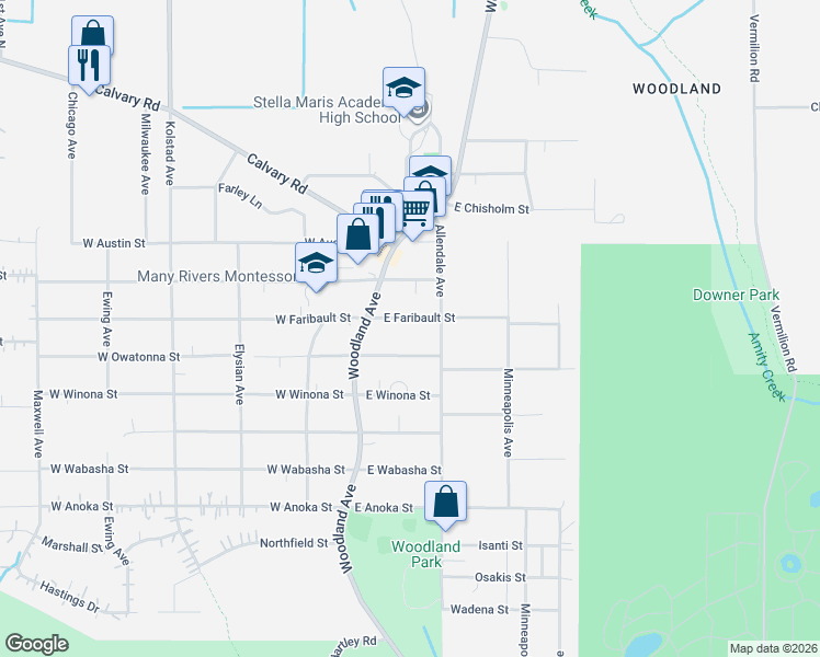 map of restaurants, bars, coffee shops, grocery stores, and more near 45 East Owatonna Street in Duluth