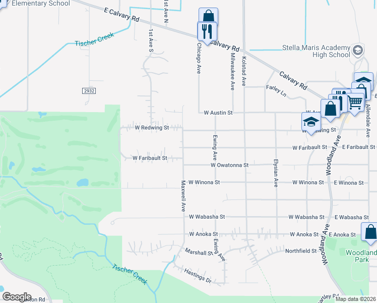 map of restaurants, bars, coffee shops, grocery stores, and more near 434 West Faribault Street in Duluth