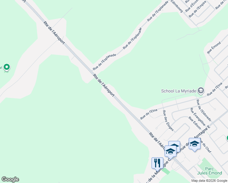 map of restaurants, bars, coffee shops, grocery stores, and more near 3687 Route de l'Aéroport in Québec