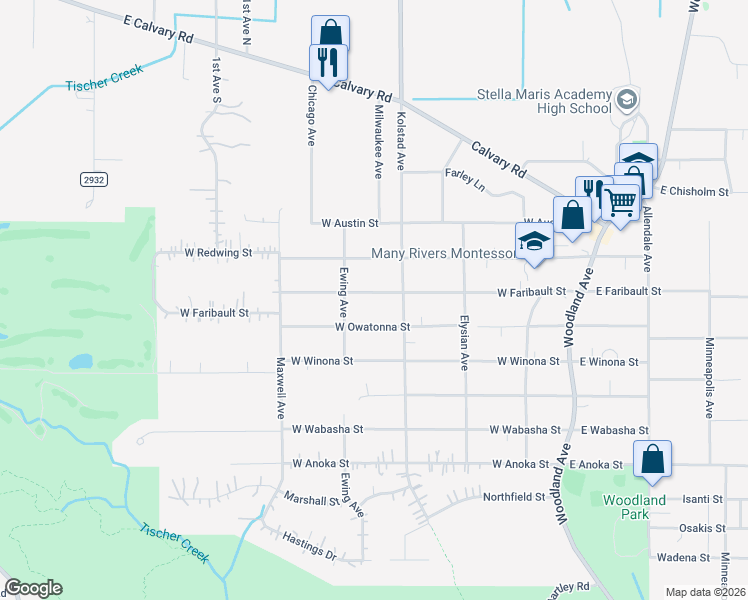 map of restaurants, bars, coffee shops, grocery stores, and more near 311 West Owatonna Street in Duluth