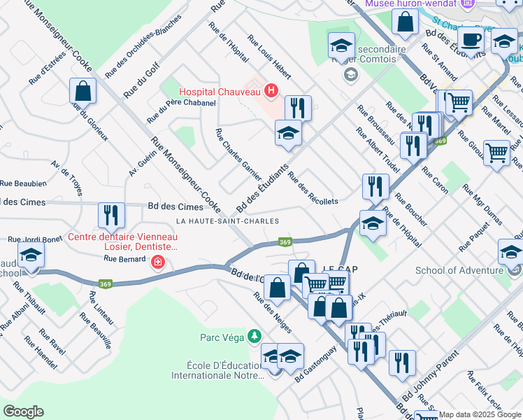 map of restaurants, bars, coffee shops, grocery stores, and more near 105 Rue Arthur Dion in Ville de Québec