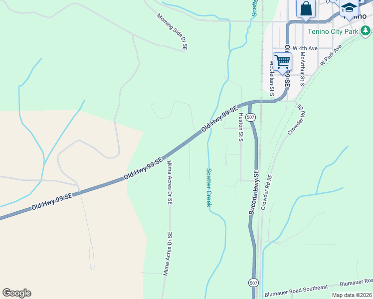 map of restaurants, bars, coffee shops, grocery stores, and more near 16311 Old Highway 99 Southeast in Tenino