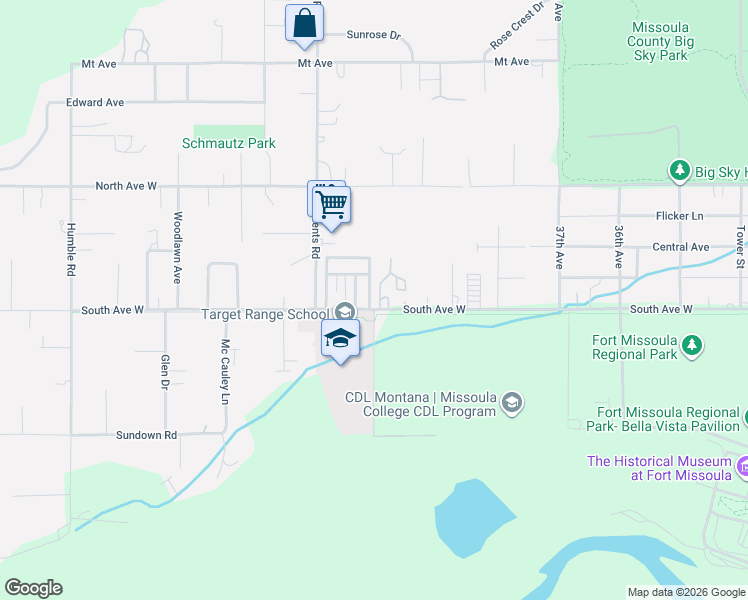 map of restaurants, bars, coffee shops, grocery stores, and more near 4022 South Avenue West in Missoula