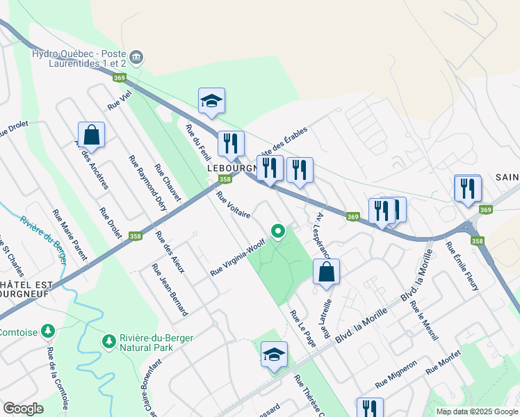map of restaurants, bars, coffee shops, grocery stores, and more near 8755 Rue Charles Dickens in Québec