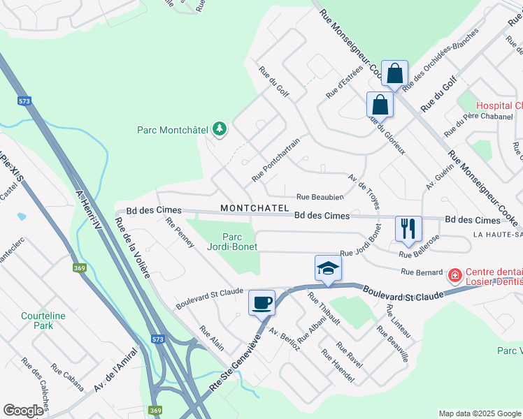 map of restaurants, bars, coffee shops, grocery stores, and more near 4550 Boulevard des Cimes in Ville de Québec