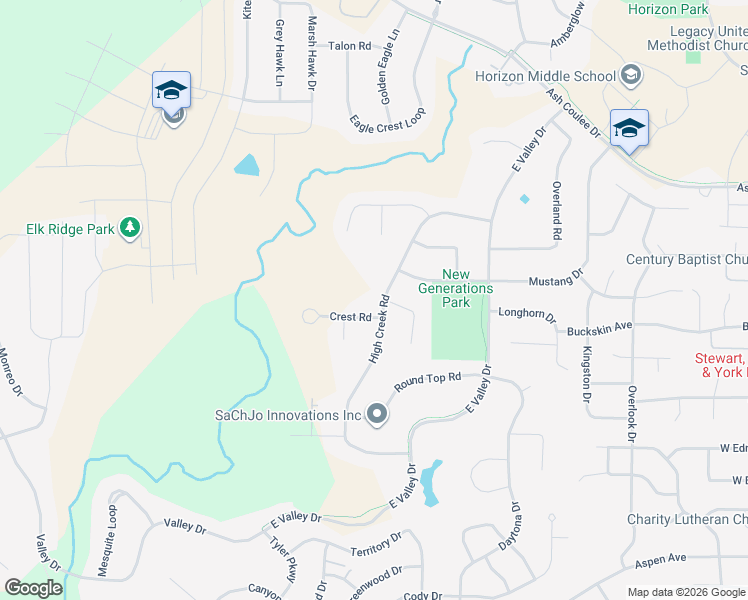 map of restaurants, bars, coffee shops, grocery stores, and more near 3618 High Creek Road in Bismarck