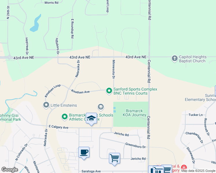 map of restaurants, bars, coffee shops, grocery stores, and more near 4005 Nebraska Drive in Bismarck