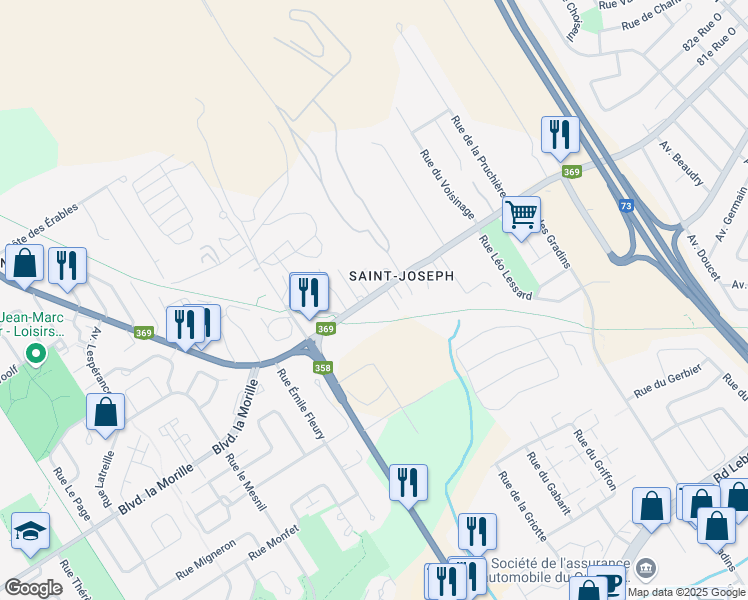 map of restaurants, bars, coffee shops, grocery stores, and more near 160 Boulevard Louis-XIV in Québec