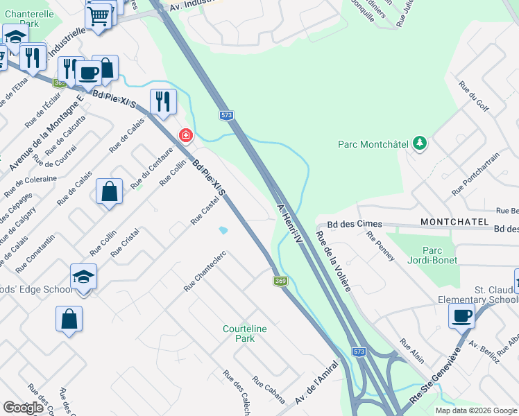map of restaurants, bars, coffee shops, grocery stores, and more near 5010 Rue de l'Escarpement in Québec