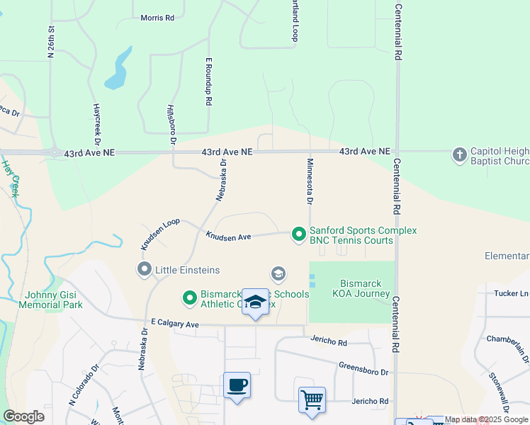 map of restaurants, bars, coffee shops, grocery stores, and more near 4005 Nebraska Drive in Bismarck