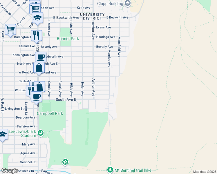 map of restaurants, bars, coffee shops, grocery stores, and more near in Missoula