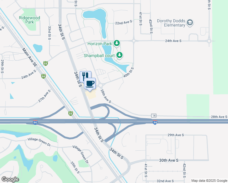 map of restaurants, bars, coffee shops, grocery stores, and more near 4000 28th Avenue South in Moorhead