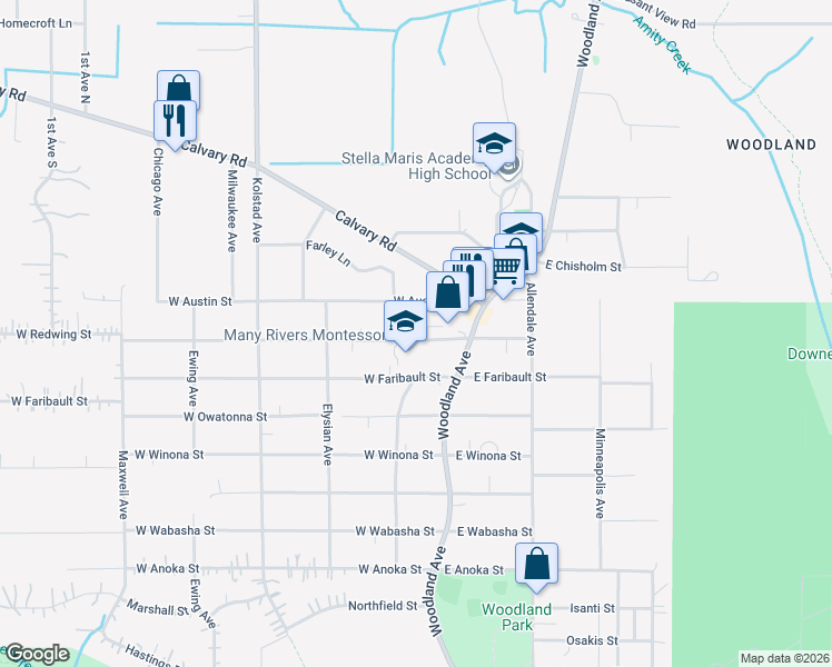 map of restaurants, bars, coffee shops, grocery stores, and more near 101 West Redwing Street in Duluth