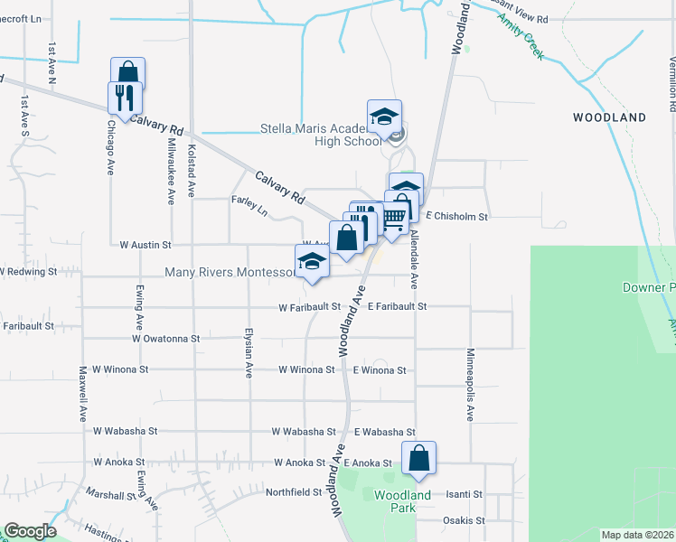 map of restaurants, bars, coffee shops, grocery stores, and more near 101 West Redwing Street in Duluth