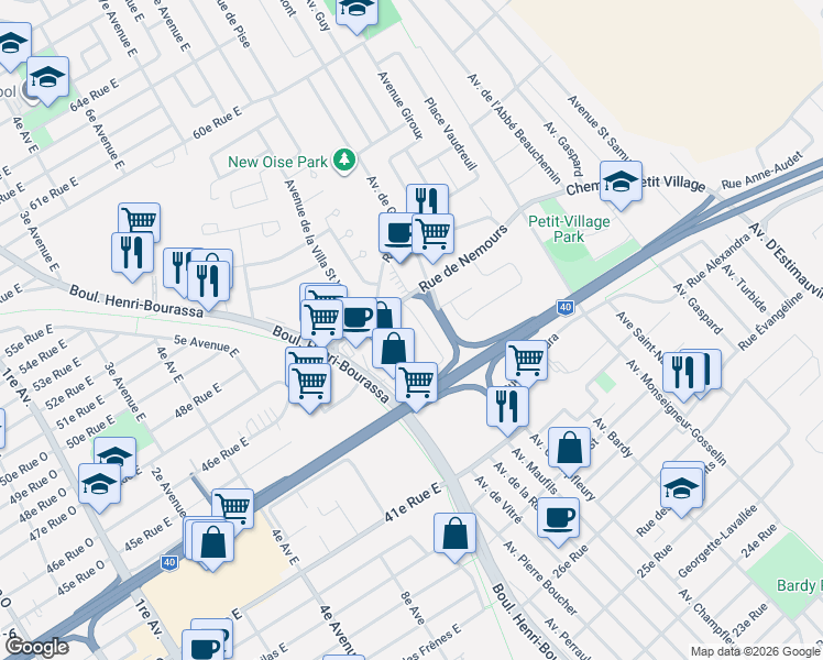 map of restaurants, bars, coffee shops, grocery stores, and more near 820 Rue de Nemours in Québec