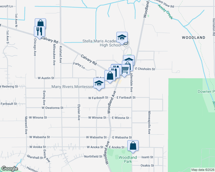map of restaurants, bars, coffee shops, grocery stores, and more near 101 West Redwing Street in Duluth