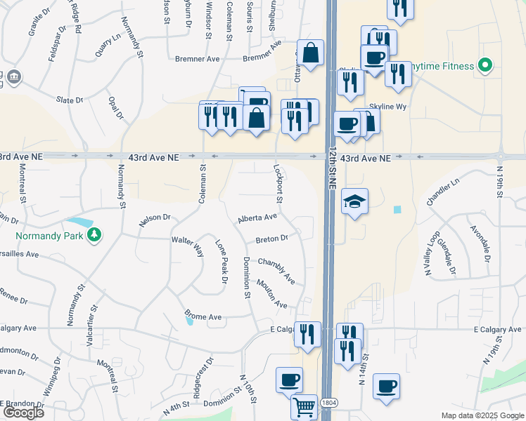 map of restaurants, bars, coffee shops, grocery stores, and more near 934 Mahone Avenue in Bismarck