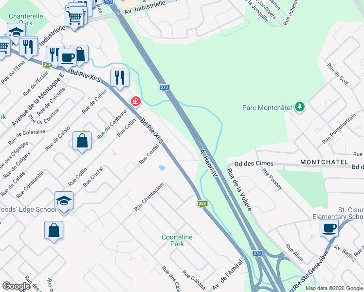 map of restaurants, bars, coffee shops, grocery stores, and more near 4980 Rue de l'Escarpement in Québec