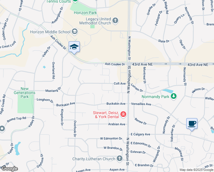 map of restaurants, bars, coffee shops, grocery stores, and more near 4112 Huron Drive in Bismarck