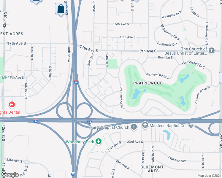 map of restaurants, bars, coffee shops, grocery stores, and more near 1812 34th Street South in Fargo