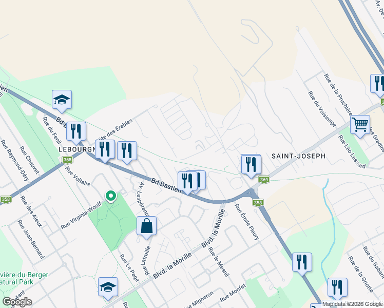 map of restaurants, bars, coffee shops, grocery stores, and more near 1064 Rue du Calcaire in Québec